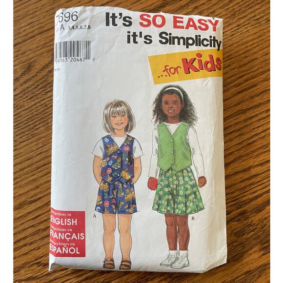 Vintage 1990s Simplicity 7696 Sewing Pattern Toddler Sz 3-6 Shorts Vest COMPLETE - Picture 1 of 3